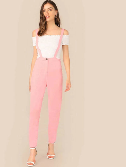 Solid Button Fly Suspender Tapered Pants Periwinkley Shop