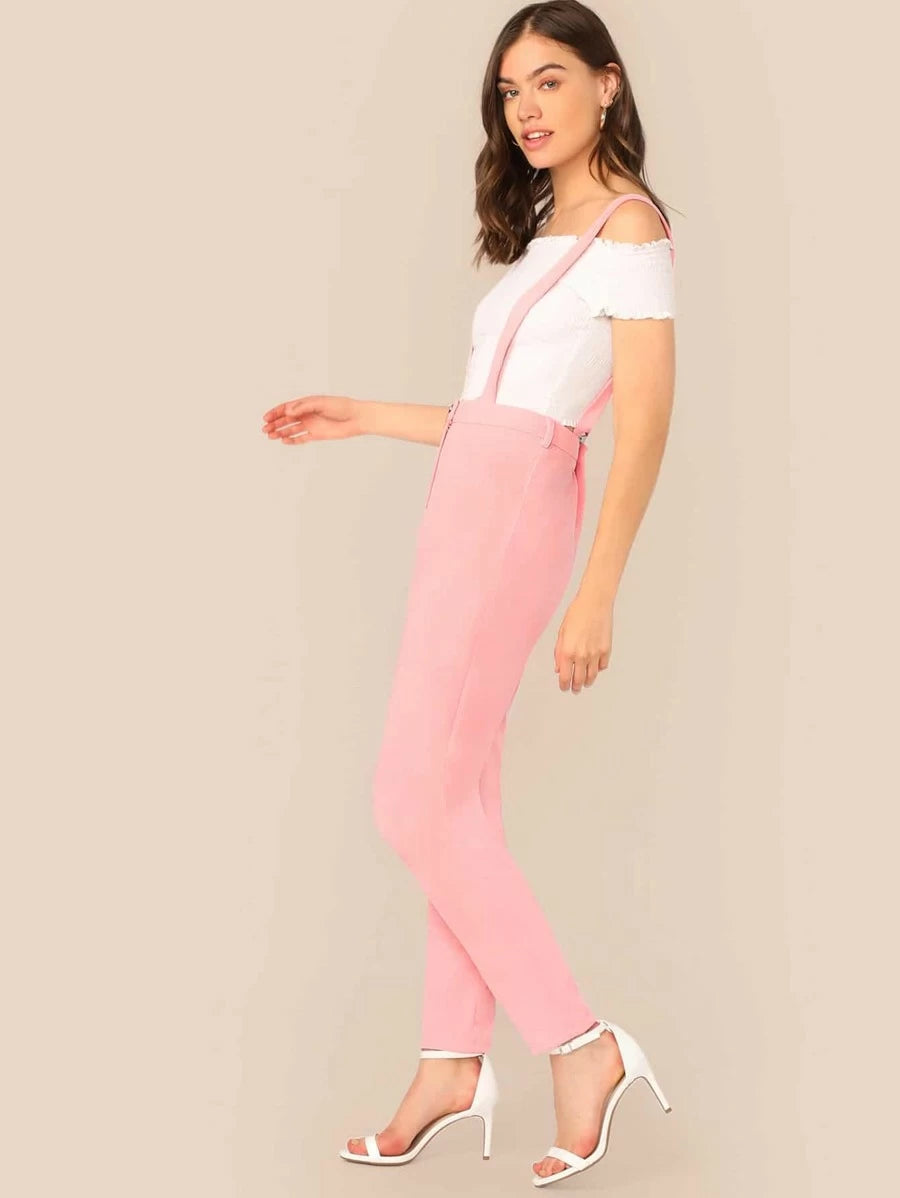 Solid Button Fly Suspender Tapered Pants Periwinkley Shop