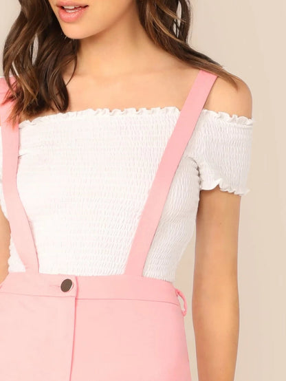 Solid Button Fly Suspender Tapered Pants Periwinkley Shop