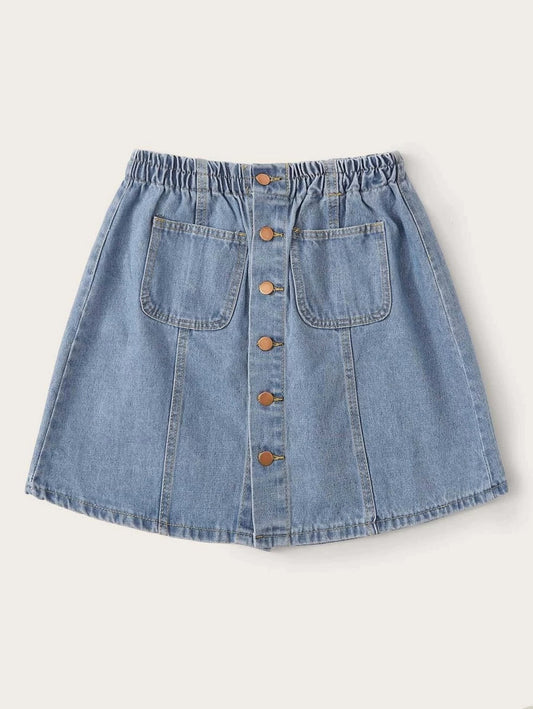 Button Front Dual Pocket Denim Skirt Periwinkley Shop