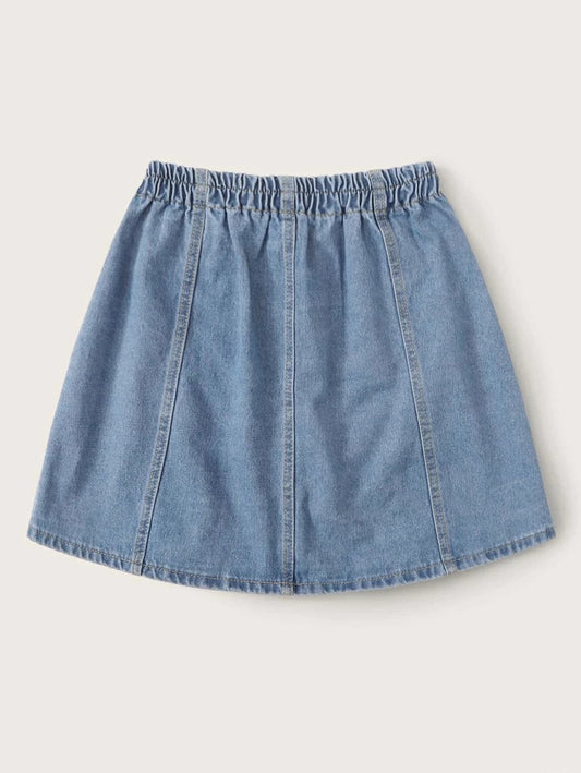 Button Front Dual Pocket Denim Skirt Periwinkley Shop