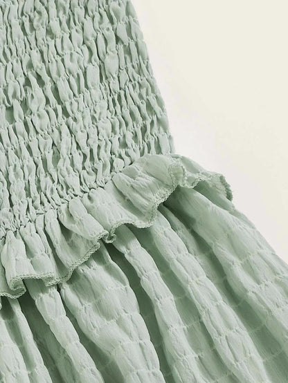 Solid Frilled Trim Shirred Slip Dress Periwinkley Shop