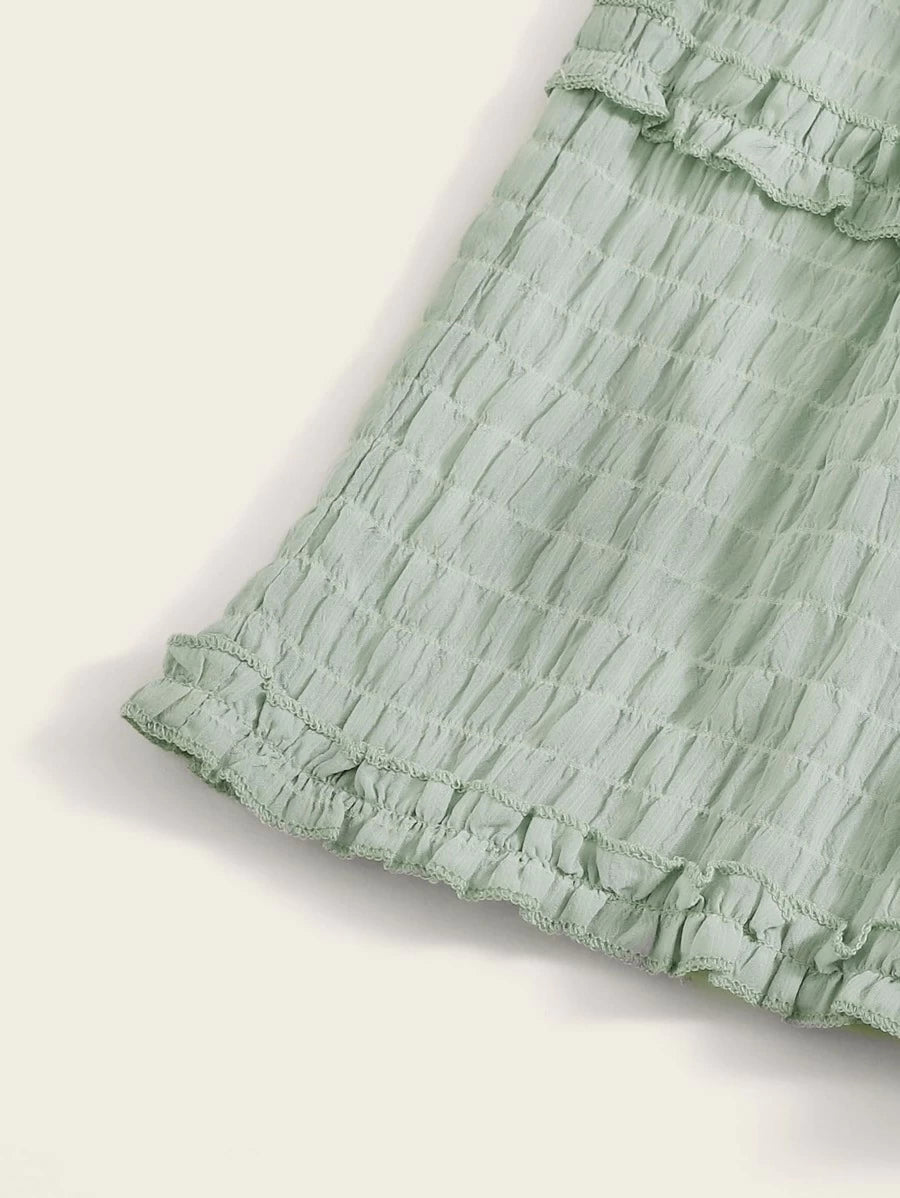 Solid Frilled Trim Shirred Slip Dress Periwinkley Shop