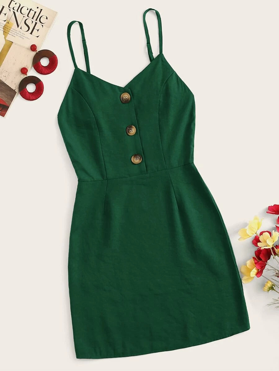 Button Front Sheath Cami Dress Periwinkley Shop