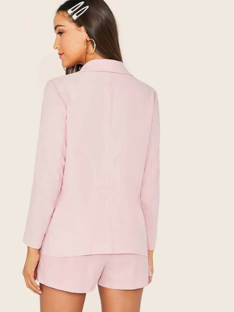 Shawl Collar Button Fly Blazer & Paperbag Waist Shorts Set Periwinkley Shop