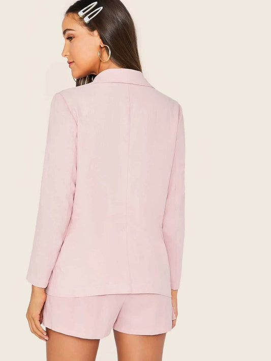 Shawl Collar Button Fly Blazer & Paperbag Waist Shorts Set Periwinkley Shop