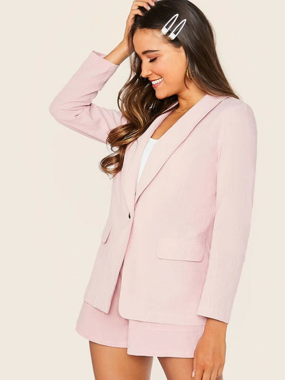 Shawl Collar Button Fly Blazer & Paperbag Waist Shorts Set Periwinkley Shop