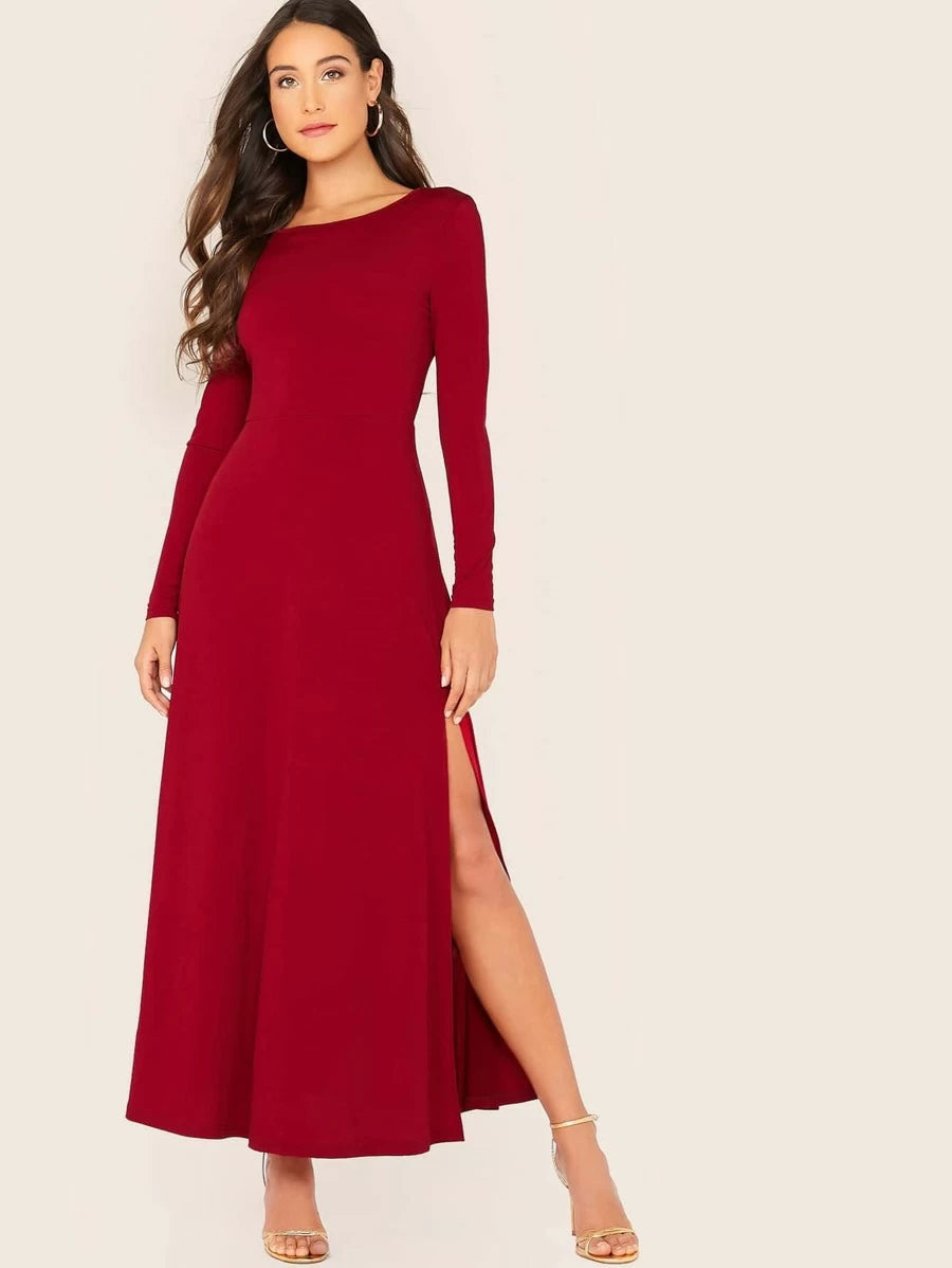 Split Side Open Back Solid Dress Periwinkley Shop