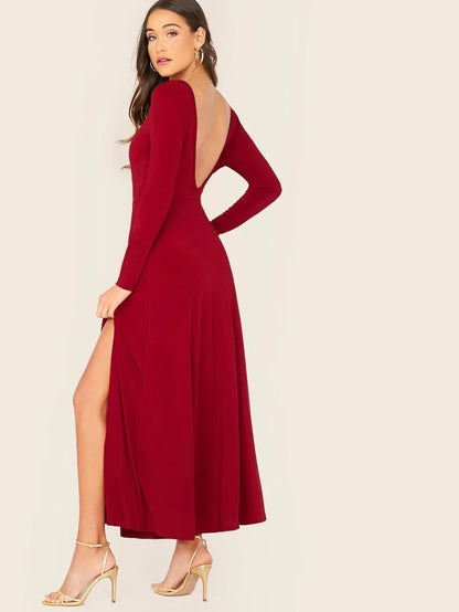 Split Side Open Back Solid Dress Periwinkley Shop