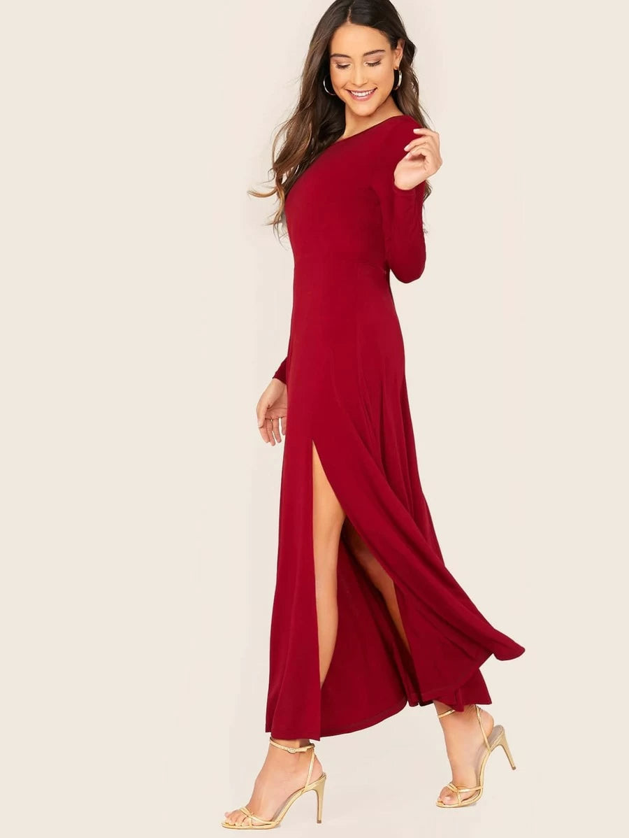 Split Side Open Back Solid Dress Periwinkley Shop