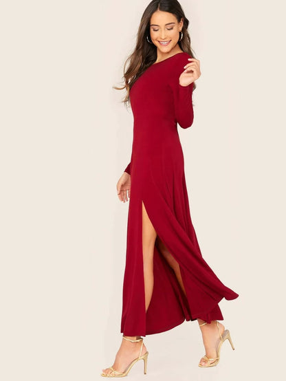 Split Side Open Back Solid Dress Periwinkley Shop