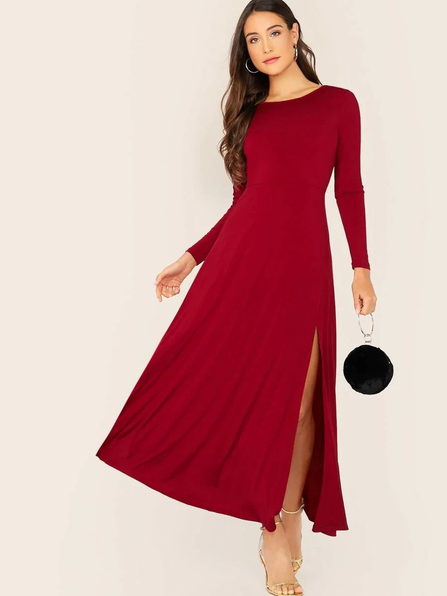 Split Side Open Back Solid Dress Periwinkley Shop