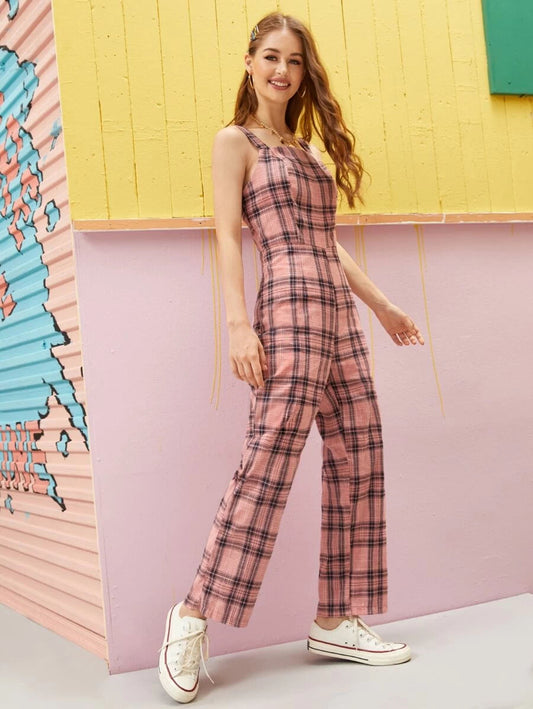 Plaid Straight Leg Overalls Periwinkley Shop