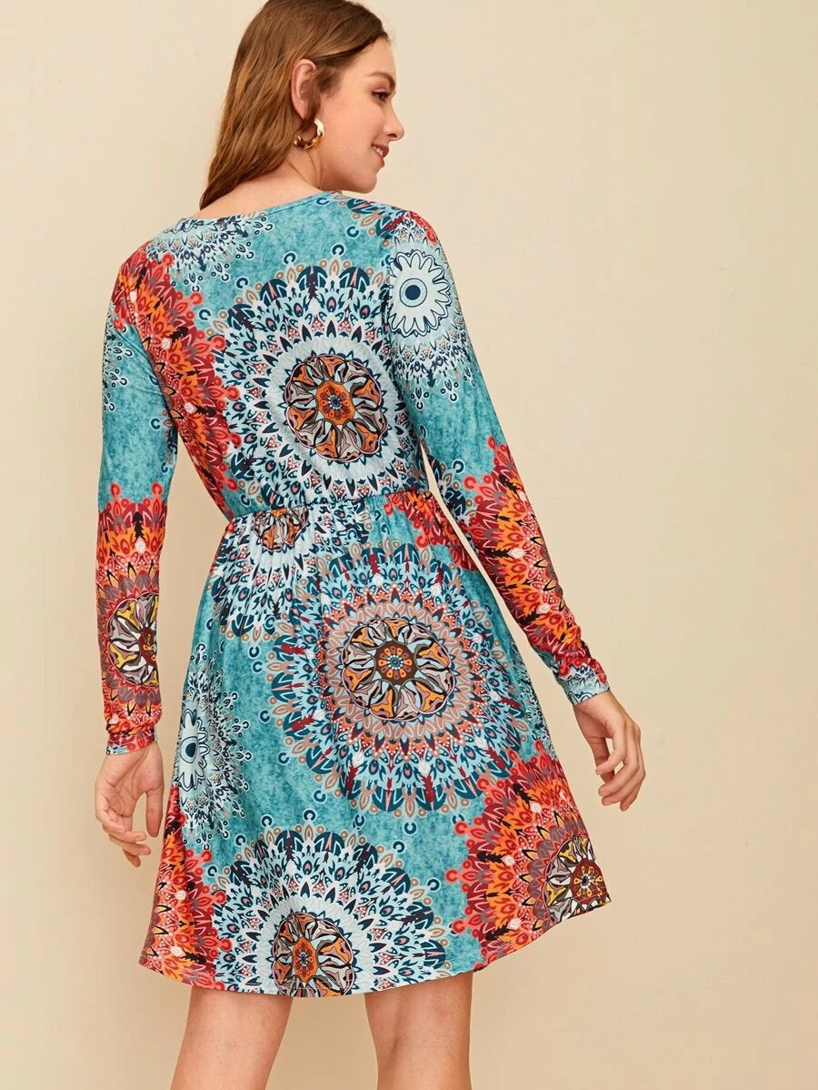 Tribal Print Pocket Side Dress Periwinkley Shop