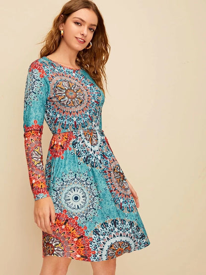 Tribal Print Pocket Side Dress Periwinkley Shop