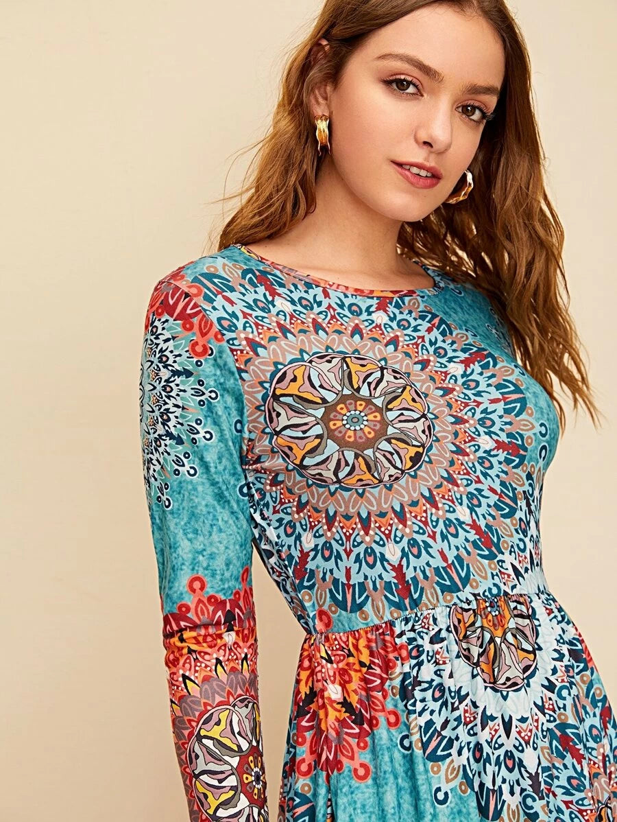 Tribal Print Pocket Side Dress Periwinkley Shop