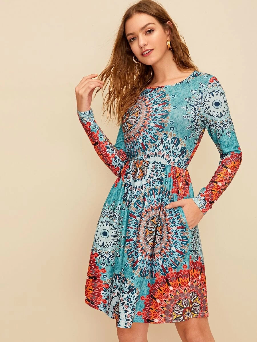 Tribal Print Pocket Side Dress Periwinkley Shop