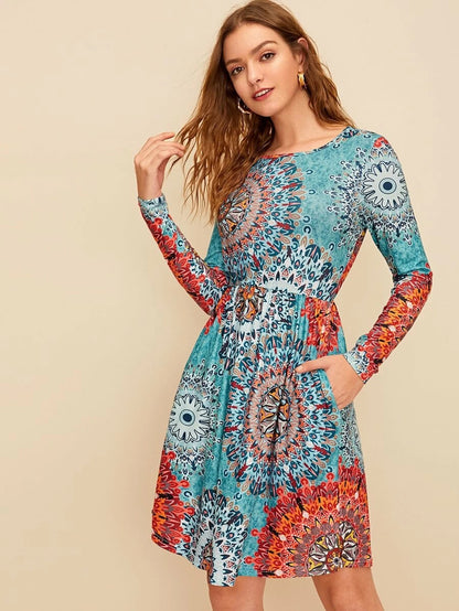 Tribal Print Pocket Side Dress Periwinkley Shop