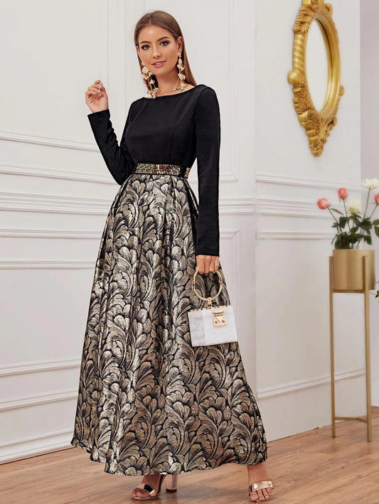 Allover Floral Jacquard Maxi One Piece Dress Periwinkley Shop