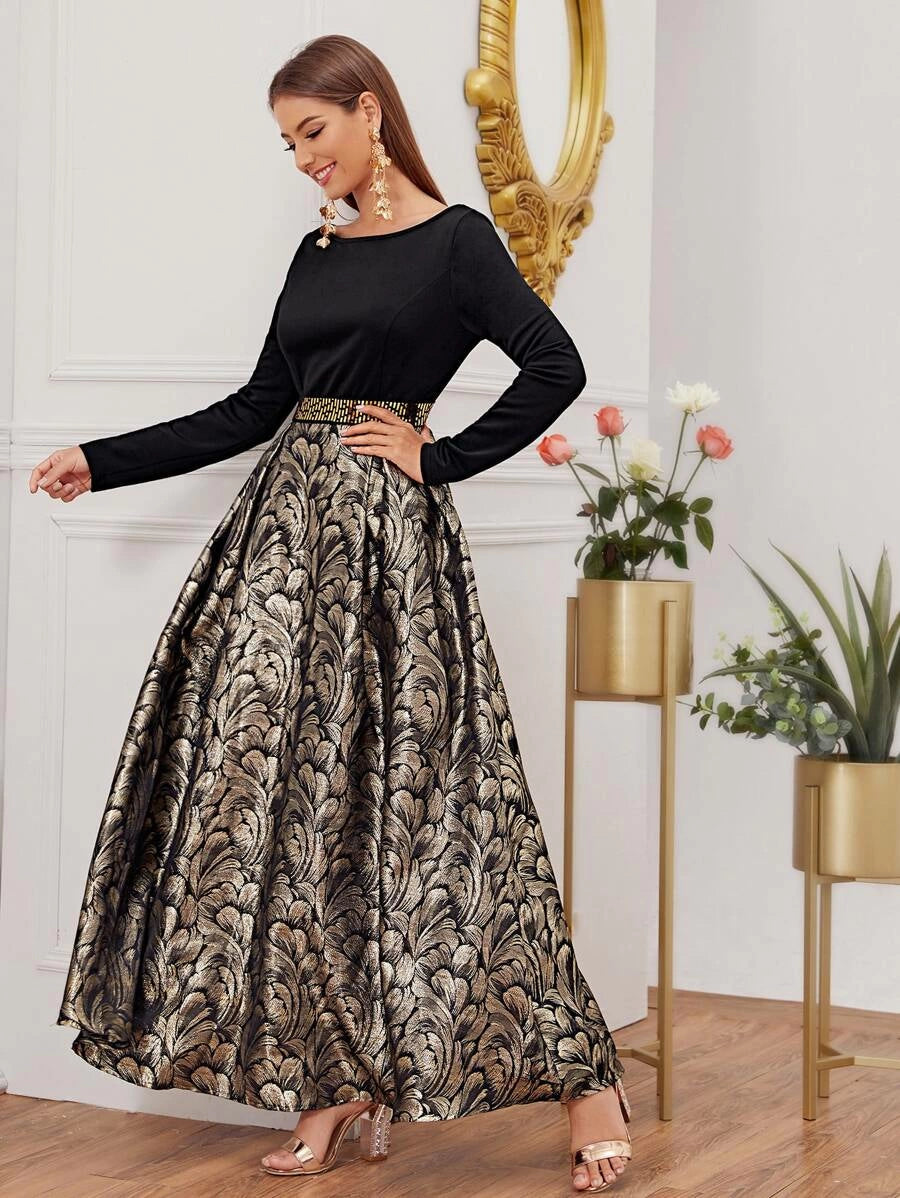 Allover Floral Jacquard Maxi One Piece Dress Periwinkley Shop