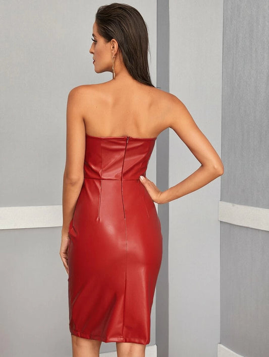 Solid Tube PU Pencil Dress Periwinkley Shop