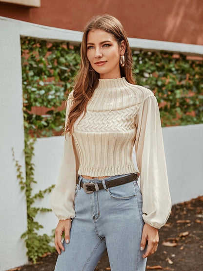Mock-neck Mixed Knit Sweater Periwinkley Shop