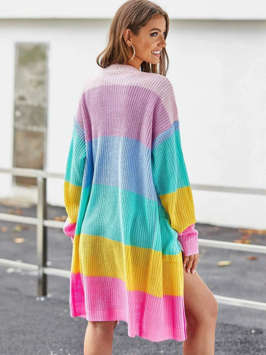 Patch Pocket Front Wide Rainbow Stripe Cardigan Periwinkley Shop