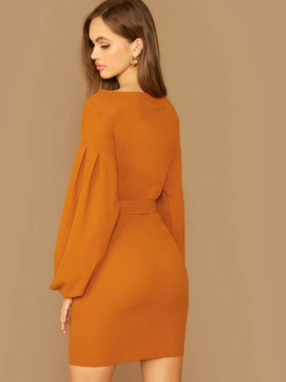 Surplice Neck Lantern Sleeve Dress Periwinkley Shop