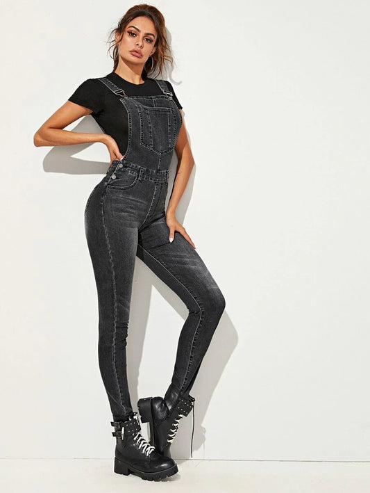 Pocket Front Bleach Wash Denim Overall Periwinkley Shop