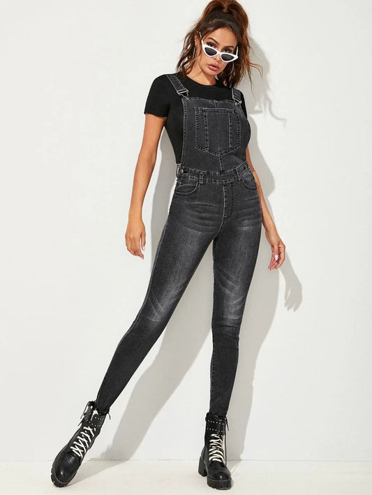 Pocket Front Bleach Wash Denim Overall Periwinkley Shop