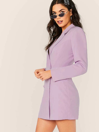 Notched Collar Double Breasted Blazer Dress Periwinkley Shop