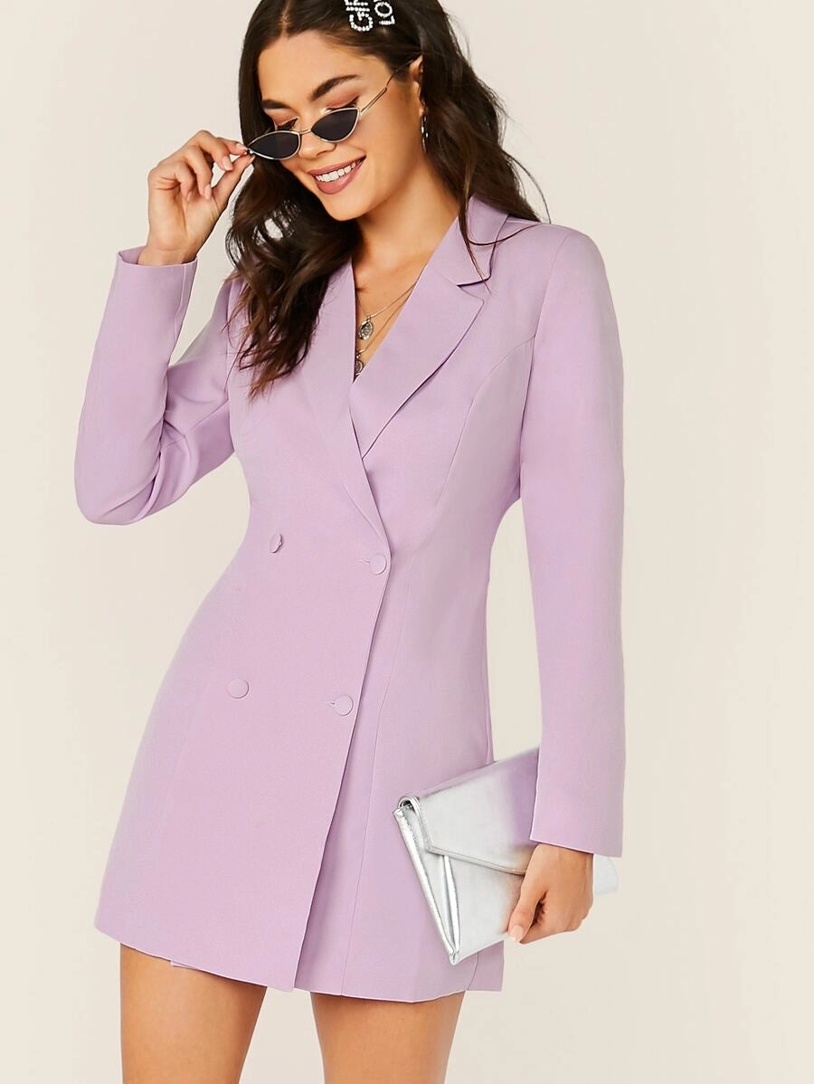 Notched Collar Double Breasted Blazer Dress Periwinkley Shop