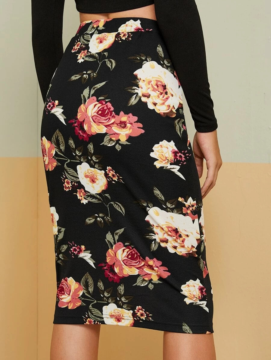 Floral Print Pencil Skirt Periwinkley Shop