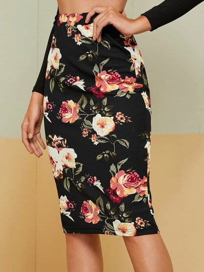 Floral Print Pencil Skirt Periwinkley Shop