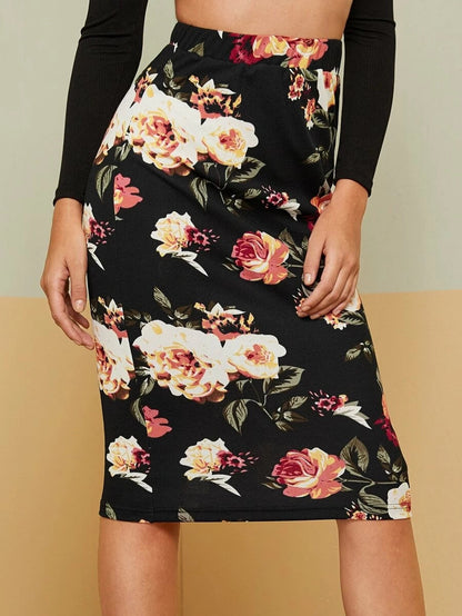 Floral Print Pencil Skirt Periwinkley Shop