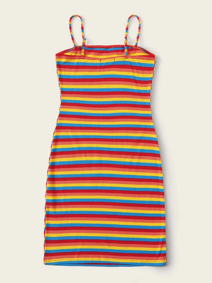 rainbow striped ribbed mini dress Periwinkley Shop