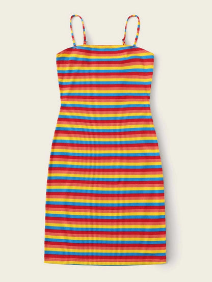 rainbow striped ribbed mini dress Periwinkley Shop