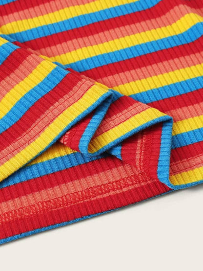 rainbow striped ribbed mini dress Periwinkley Shop