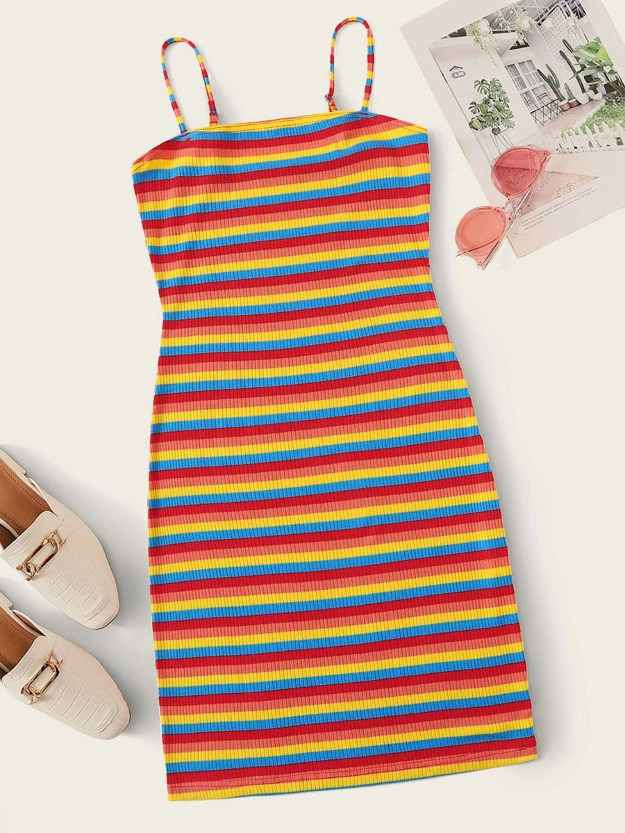 rainbow striped ribbed mini dress Periwinkley Shop
