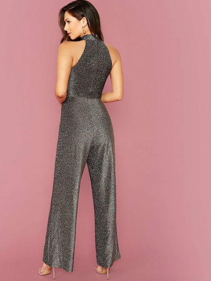 Wide Leg Glitter Halter Jumpsuit Without Belt Periwinkley Shop