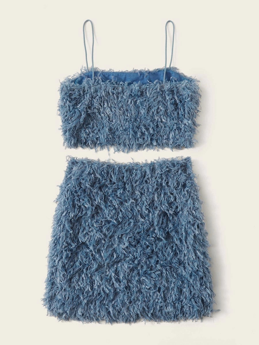 Fuzzy Cami Top and Bodycon Skirt Set Periwinkley Shop