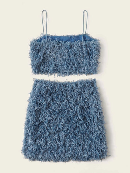 Fuzzy Cami Top and Bodycon Skirt Set Periwinkley Shop