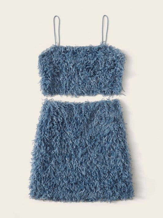 Fuzzy Cami Top and Bodycon Skirt Set Periwinkley Shop
