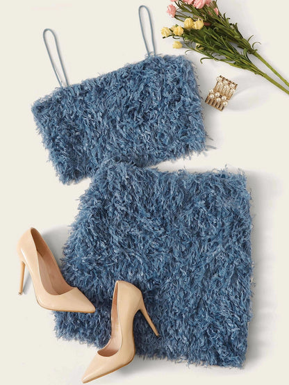 Fuzzy Cami Top and Bodycon Skirt Set Periwinkley Shop