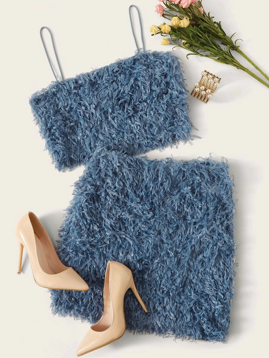 Fuzzy Cami Top and Bodycon Skirt Set Periwinkley Shop