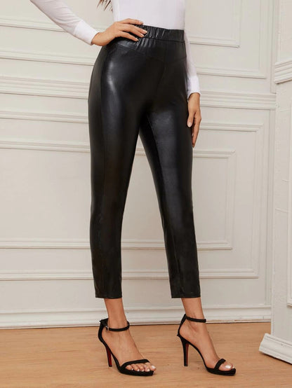 Solid Fitted PU Leggings Periwinkley Shop