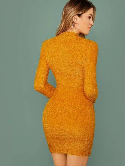 Mock-neck Fuzzy Bodycon Sweater Dress Periwinkley Shop