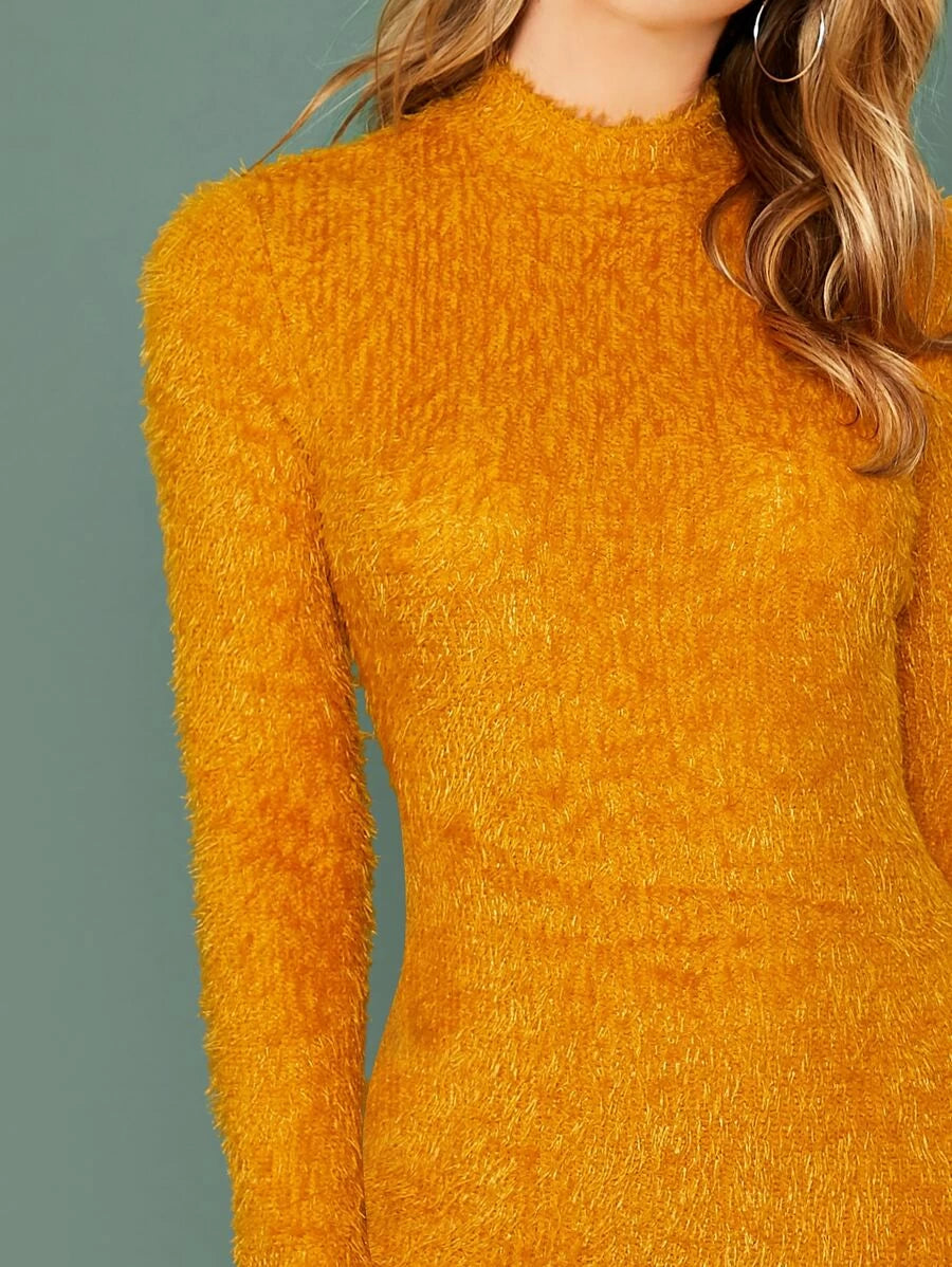 Mock-neck Fuzzy Bodycon Sweater Dress Periwinkley Shop