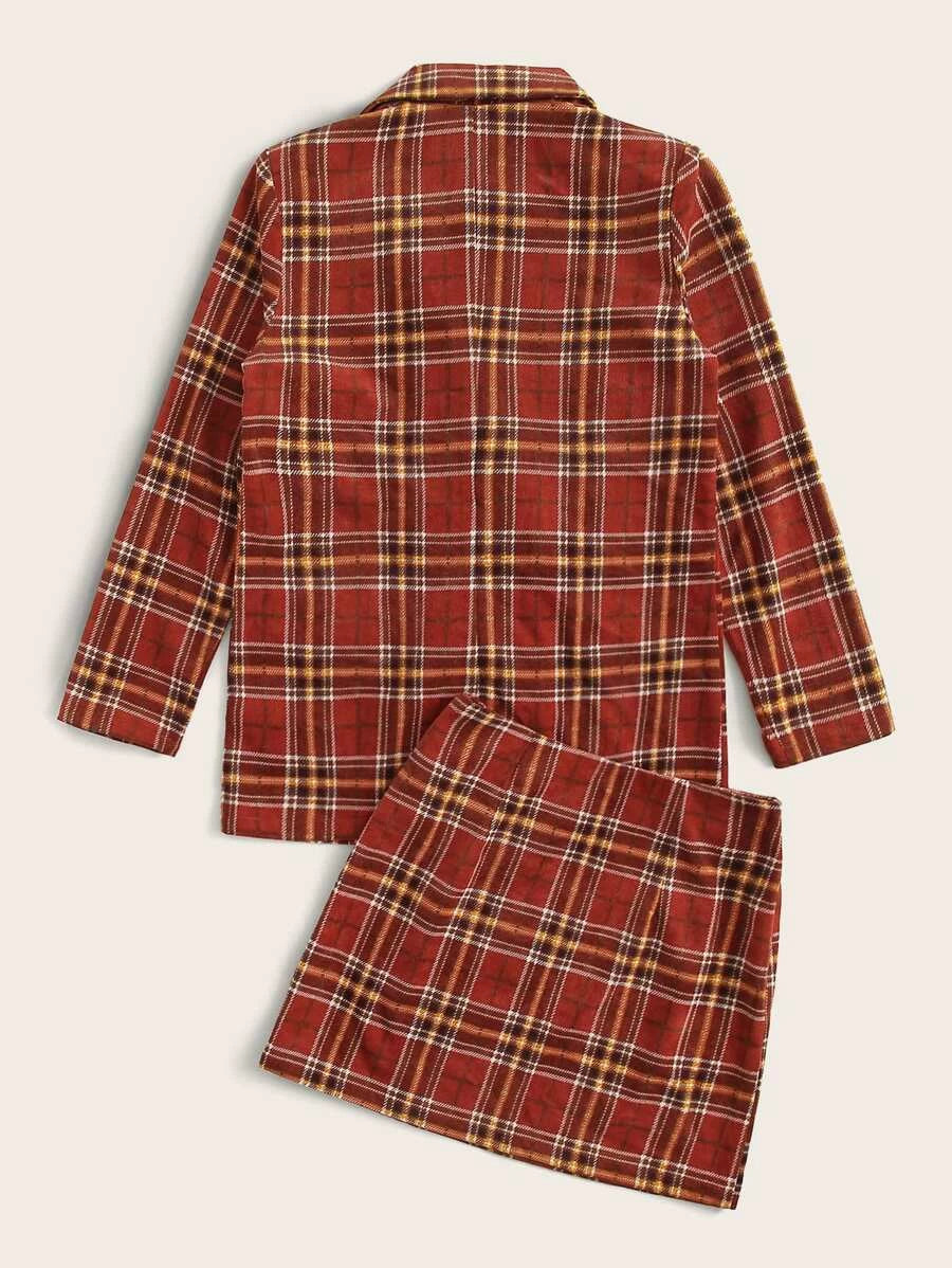 Double Breasted Tartan Blazer & Skirt Set Periwinkley Shop