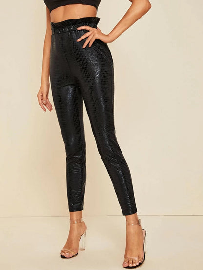 Paperbag Waist Crocodile Embossed Leggings Periwinkley Shop